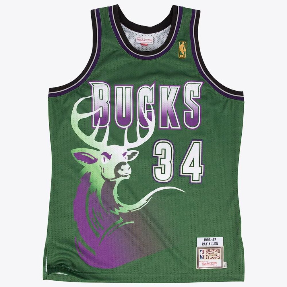 MITCHELL & NESS Men's Ray Allen Green Milwaukee Bucks 1996/97 Jersey Size M